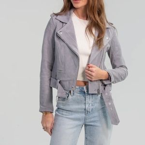 BLANK NYC Cloud Grey Suede Moto Jacket